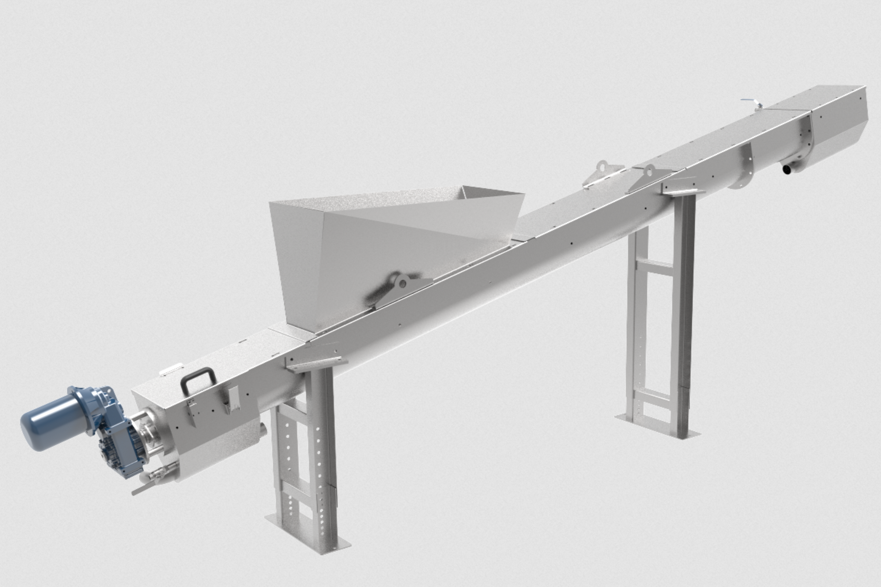 CP-Shaftless Screw Conveyor an Compactor_Fluiteco_R CP-Shaftless Screw Conveyor an Compactor
Der CP-Schneckenförderer ist ein kombiniertes Förder- und Verdichtungsgerät.
Es besteht aus dem Entwässerungsbereich, der sich normalerweise vor dem Einfülltrichter befindet und die Aufgabe hat, die im Eingangsmaterial enthaltenen Flüssigkeiten zu entleeren und dem
Verdickungsmodul, das eine Verringerung des Volumens und des Gewichts der Abfälle ermöglicht.
